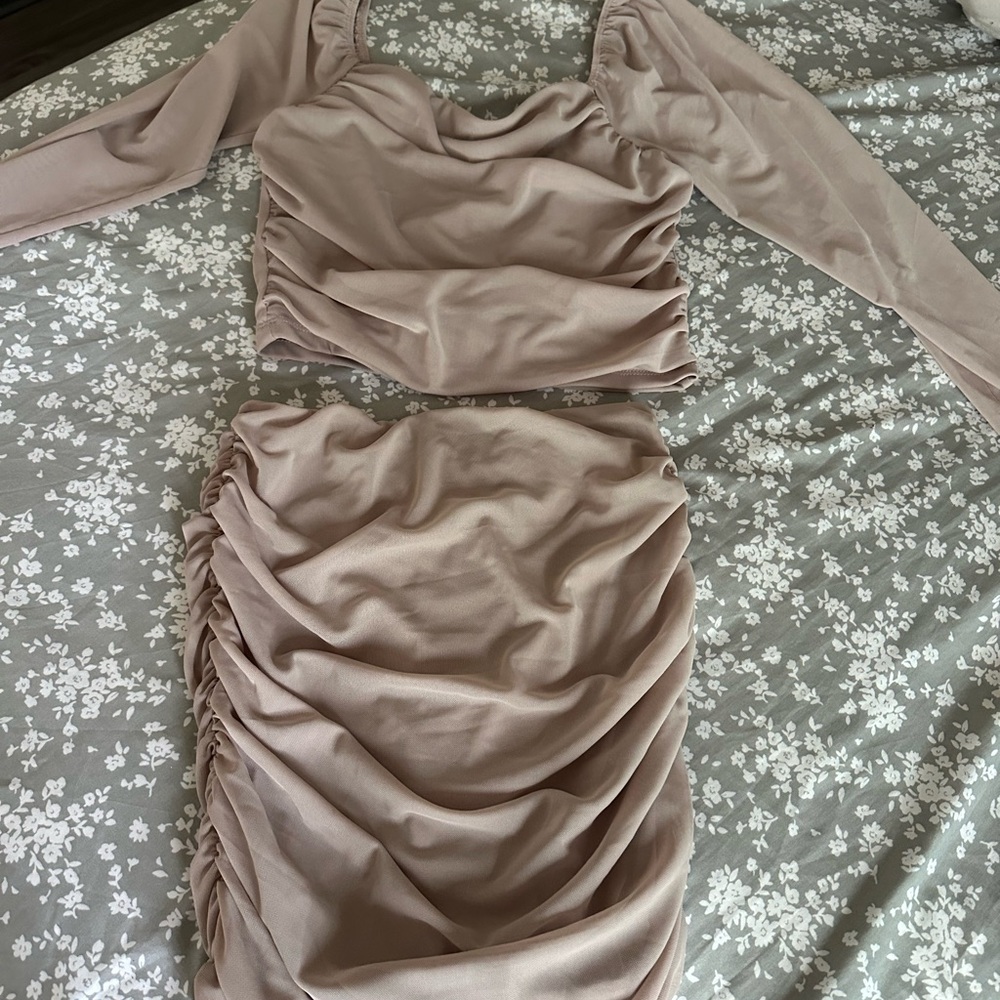 Fashion Nova Ruched Mauve Skirt Set